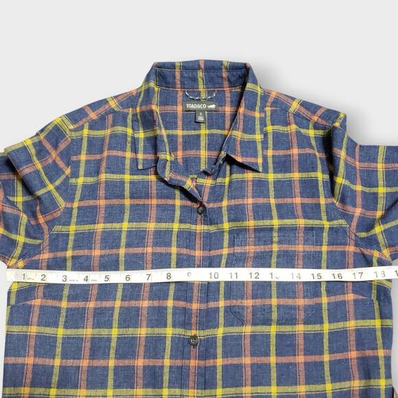 Toad&CO Re-Form Flannel Shirtdress Navy Blue Plaid Button Front Sz Small Casual - Picture 9 of 13